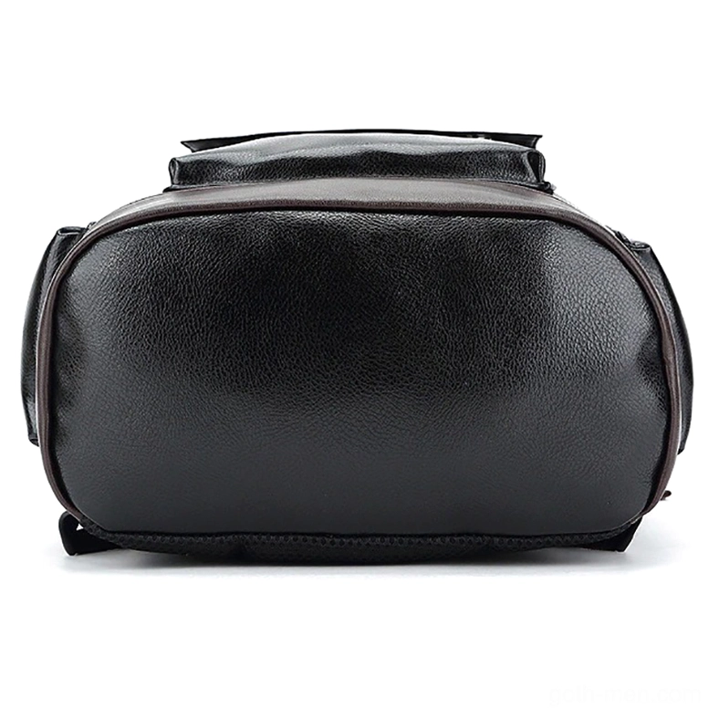 Gothic backpack bottom view revealing smooth black PU leather construction and reinforced stitching details