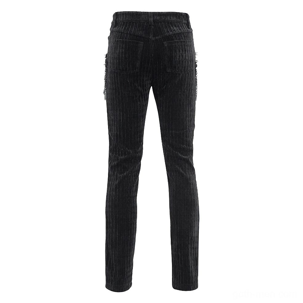Black velvet gothic pants with standard back pockets and ribbed velvet texture - rear angle view