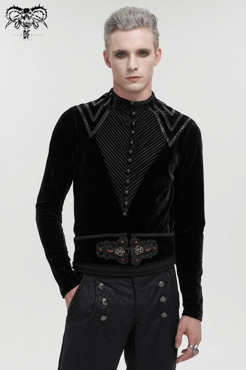 Black velvet gothic long sleeve top alternative angle showcasing overall garment construction and material quality