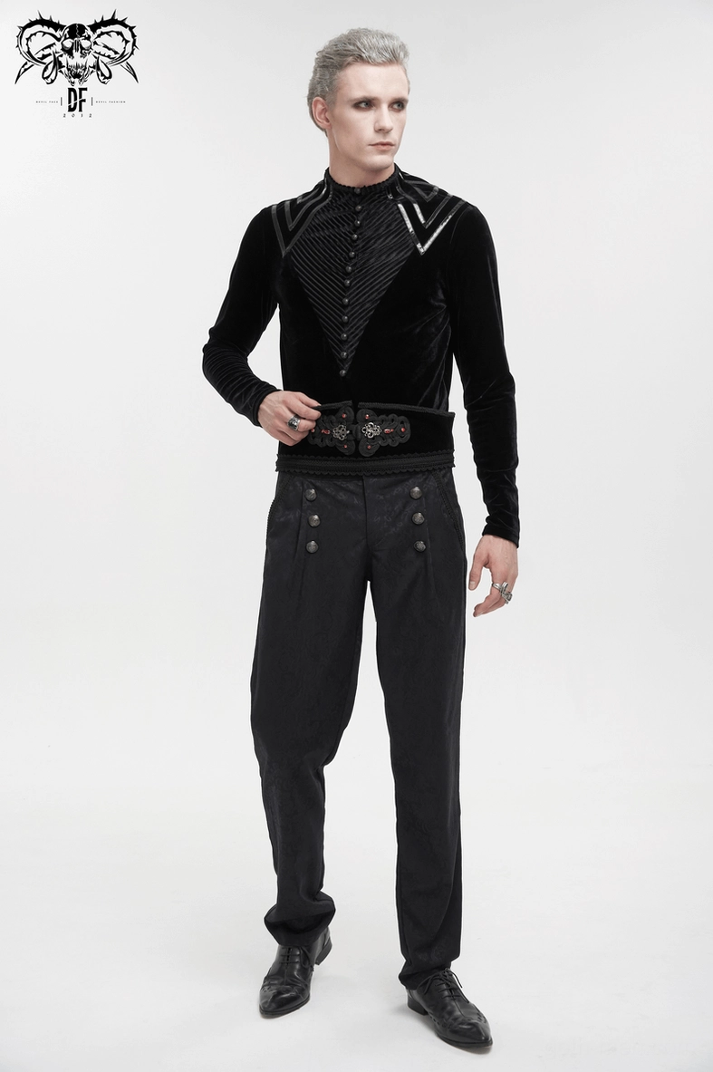 Black velvet gothic top texture and fabric composition detail highlighting polyester velvet and synthetic leather elements