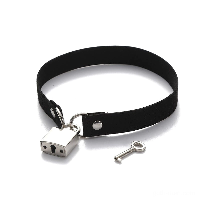 Black velvet lock choker with silver padlock accessory - goth choker collar for alternative fashion