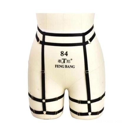 Black elastic waist and thigh strap harness briefs with buckle fasteners - gothic body harness style 3
