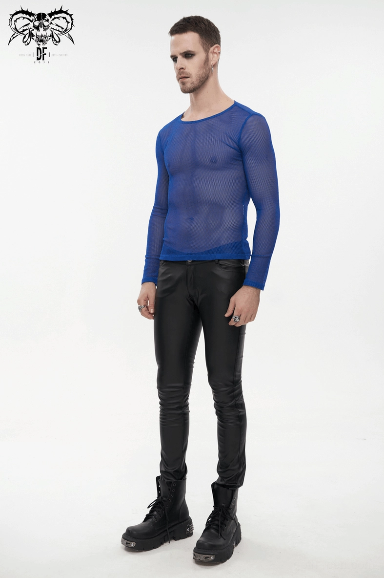 Electric blue mesh long sleeve gothic top layering style alternative fashion