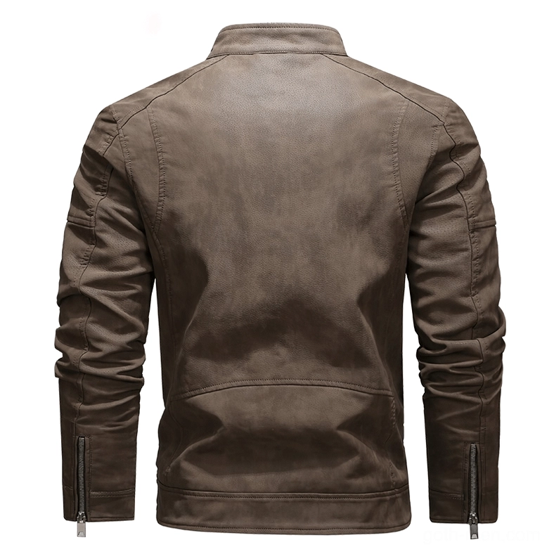 Brown faux leather jacket back view sleeve zippers tailored stitching gothic motorcycle