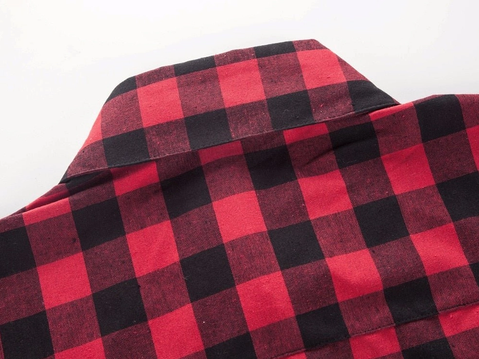 Buffalo check weave close-up - red and black gothic plaid shirt fabric texture detail