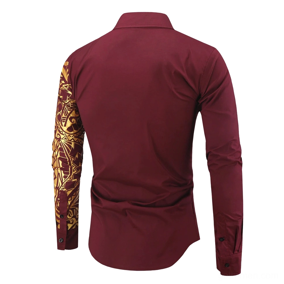 Burgundy gothic men's shirt back view checkered lining alternative