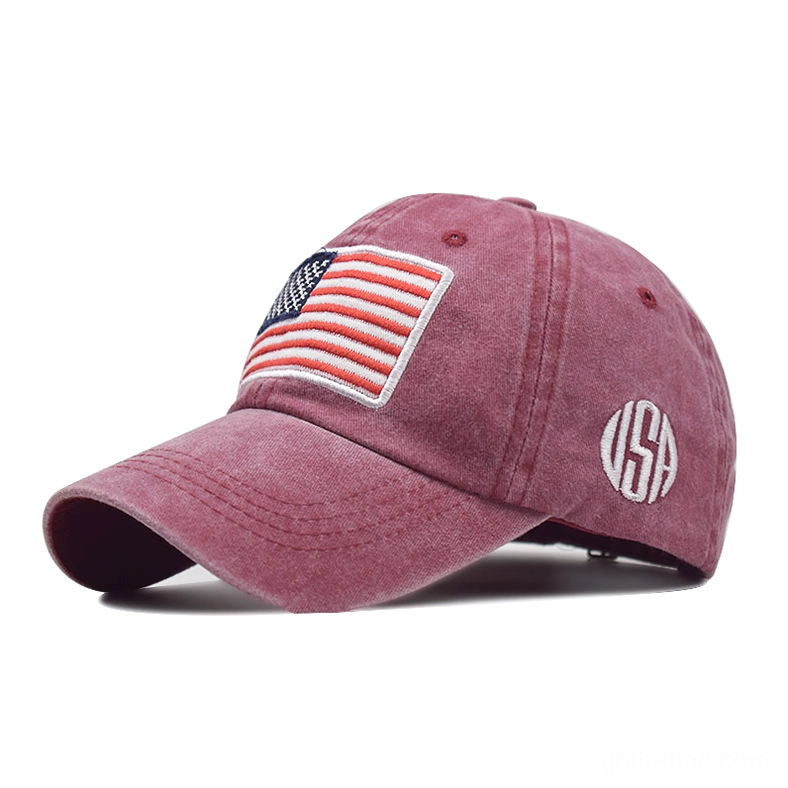 Burgundy wine red washed cotton gothic USA flag baseball cap, romantic goth aesthetic unisex headwear