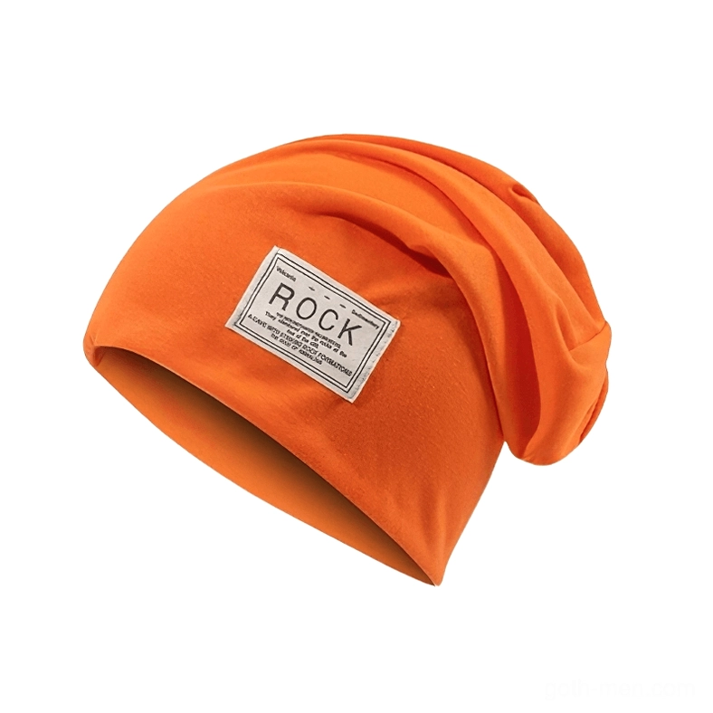 Burnt orange gothic slouch beanie with textured embroidery