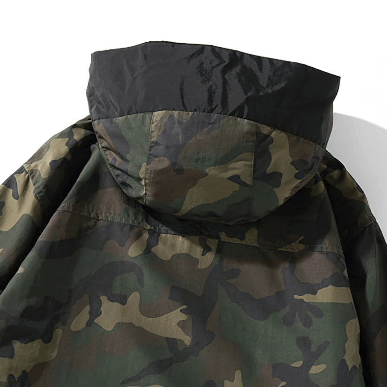 Tactical camo gothic hoodie worn back view showing hood design and overall fit proportions
