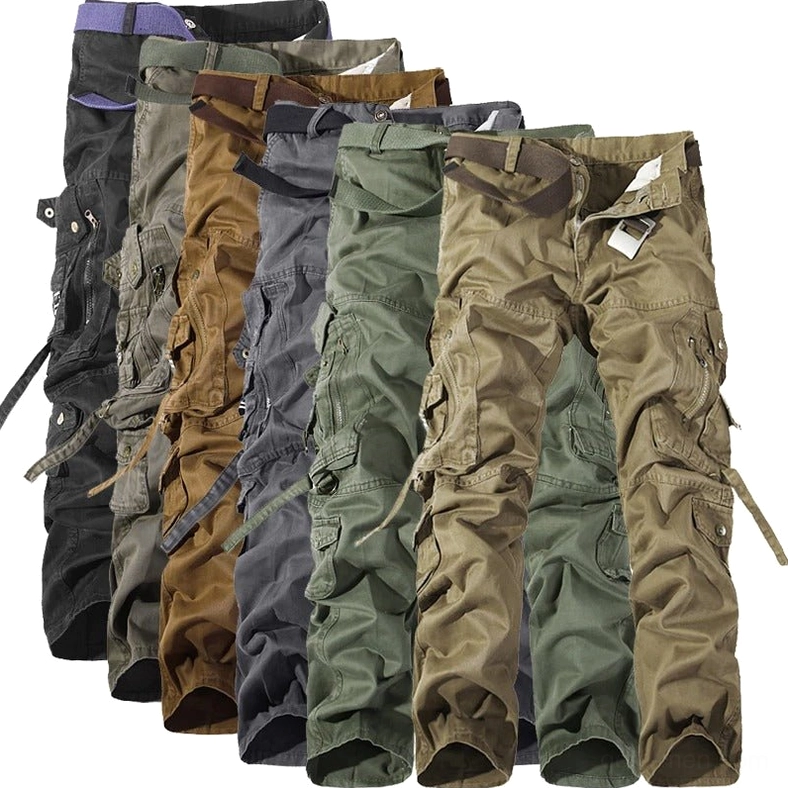 Cargo trousers detail shot emphasizing adjustable cargo pocket straps and hardware construction