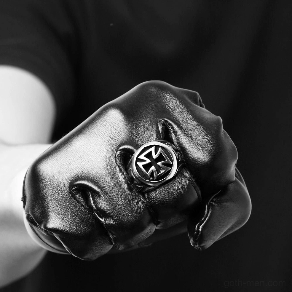 Celtic cross biker ring detail shot gothic symbol alternative fashion 316L steel