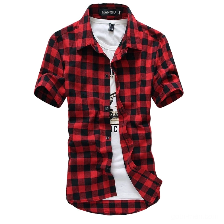 Classic red-black buffalo plaid men's gothic shirt - authentic grunge rock pattern