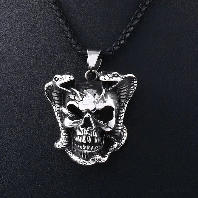 Cobra and skull occult pendant - memento mori gothic necklace design