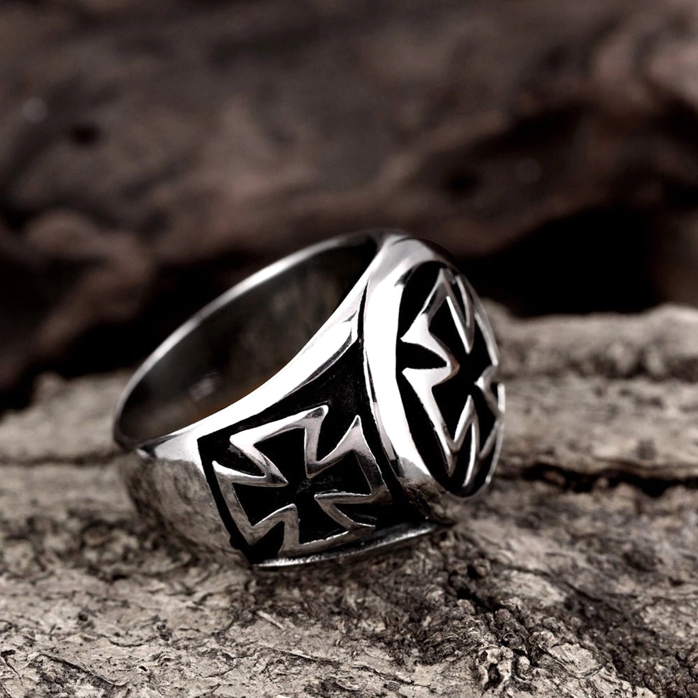 Celtic cross gothic ring side angle embossed pattern stainless steel jewelry