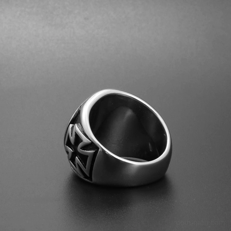 Celtic cross ring inner band engraved detail matte silver finish gothic