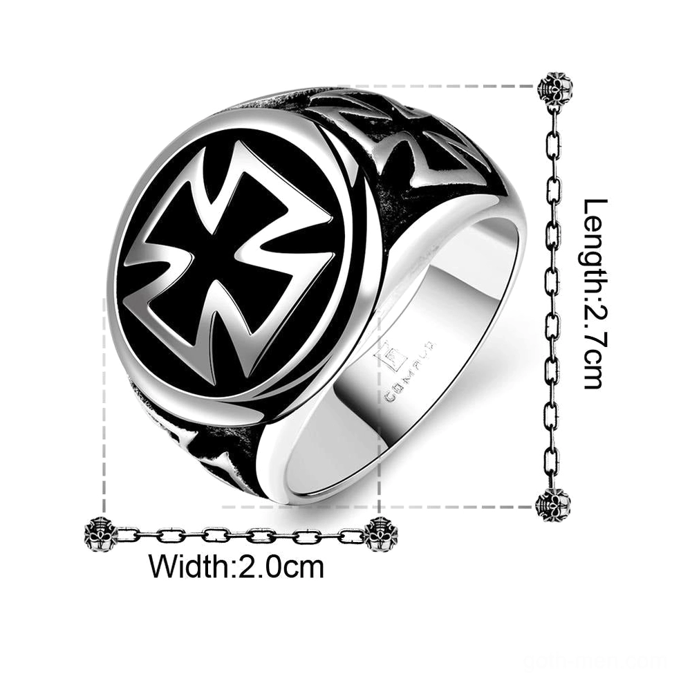 Celtic cross biker ring with size measurements 20mm width 316L stainless steel