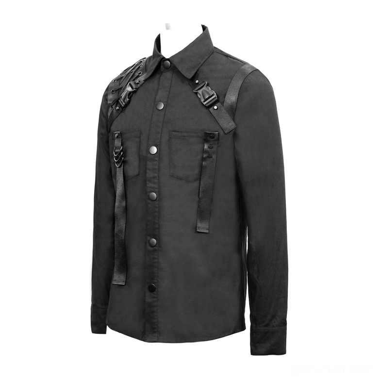 Cyberpunk gothic shirt front flat display showing button placket chest pockets and shoulder straps