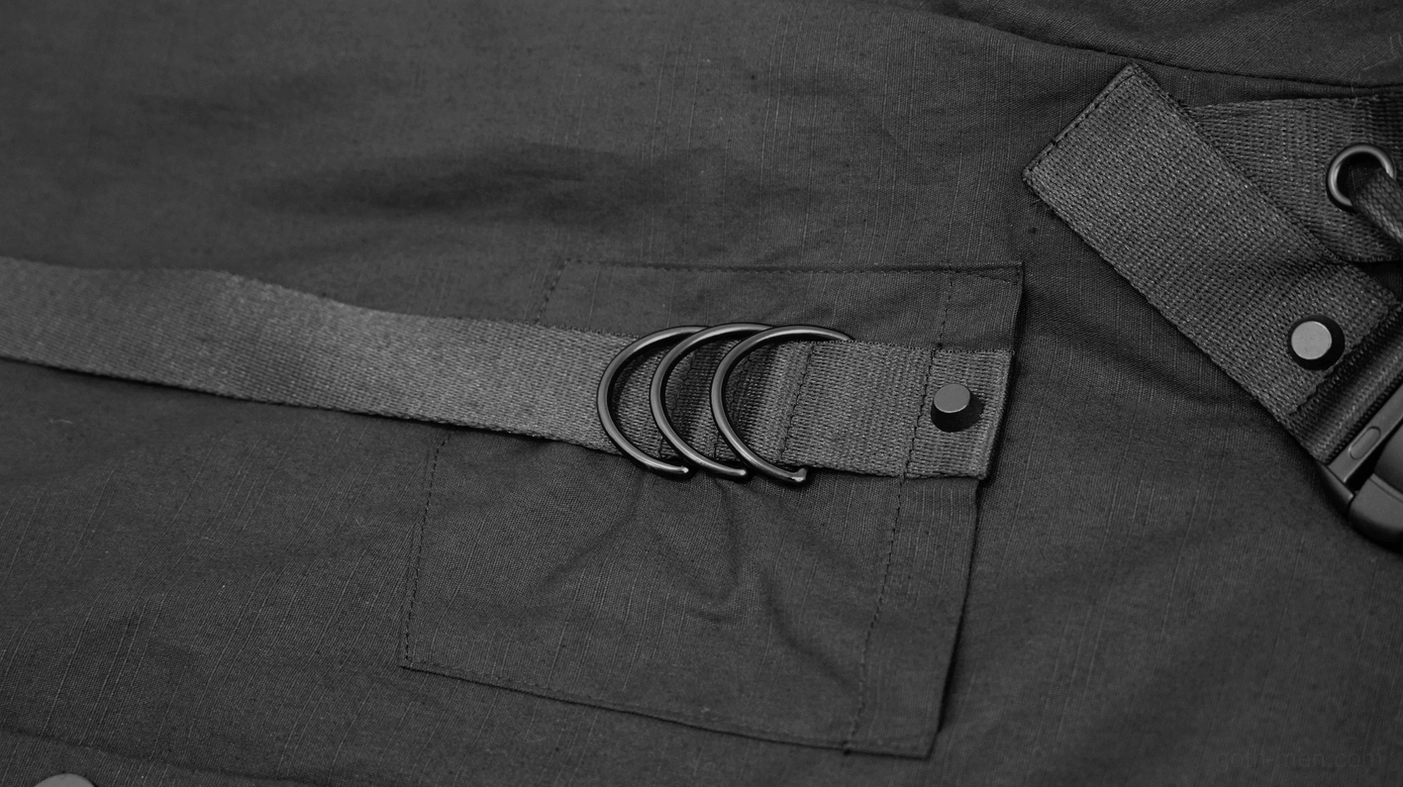 Cyberpunk tactical harness shirt metal buckle hardware finish and attachment points