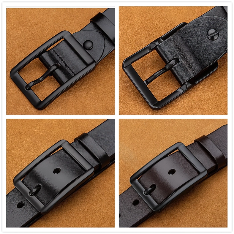 Dark brown genuine leather gothic pin buckle belt angle view, matte finish with rectangular buckle design