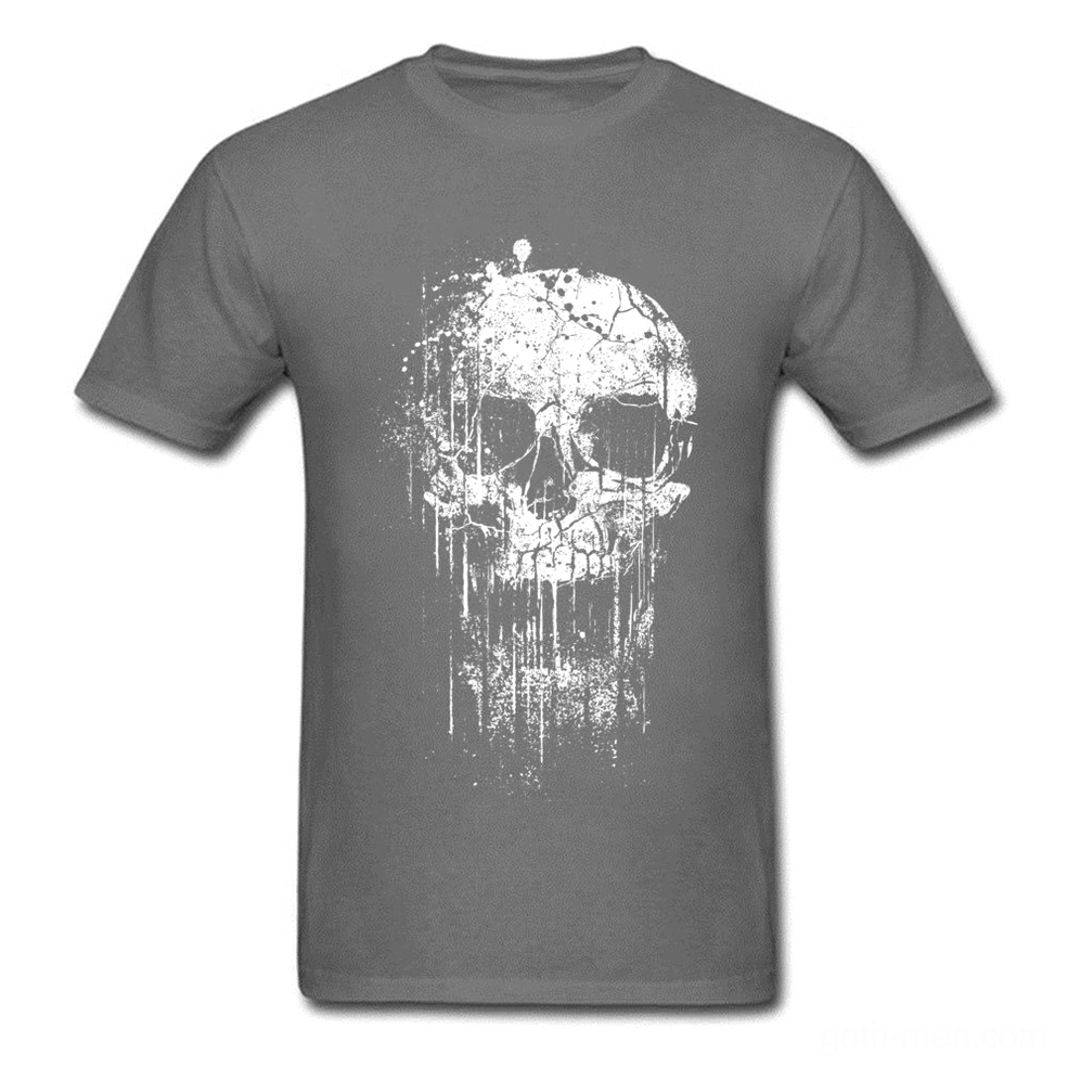 Dark gray distressed skull graphic gothic T-shirt understated elegance