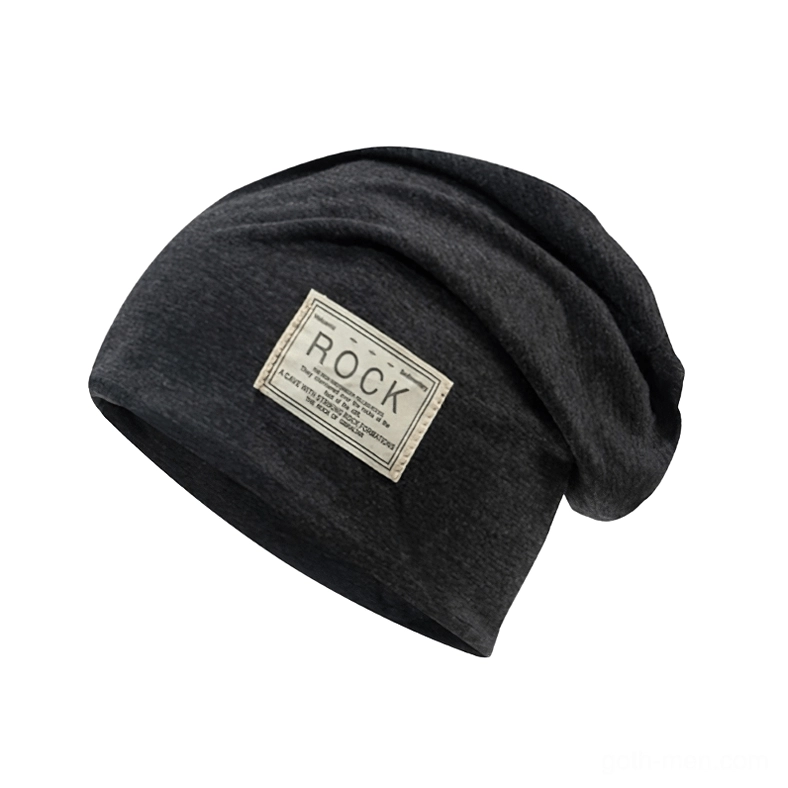 Dark grey industrial gothic slouch beanie side angle view