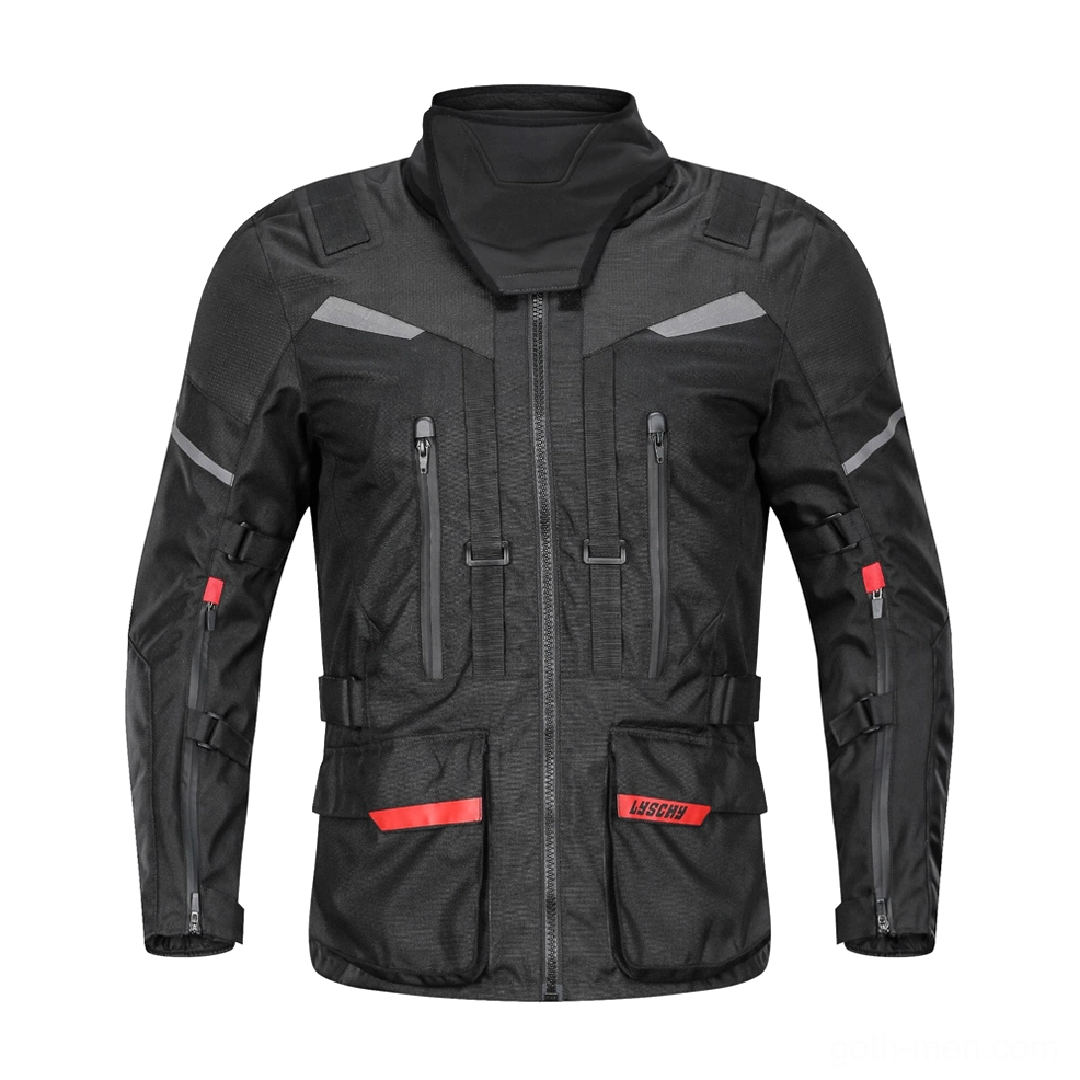Dark rider protective jacket with tactical cargo pockets and adjustable arm straps industrial design