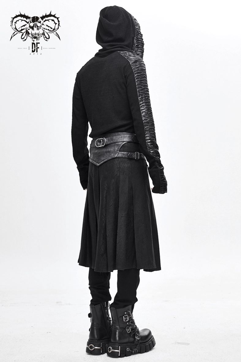 Dieselpunk black gothic kilt skirt lifestyle shot showing how to style with alternative fashion