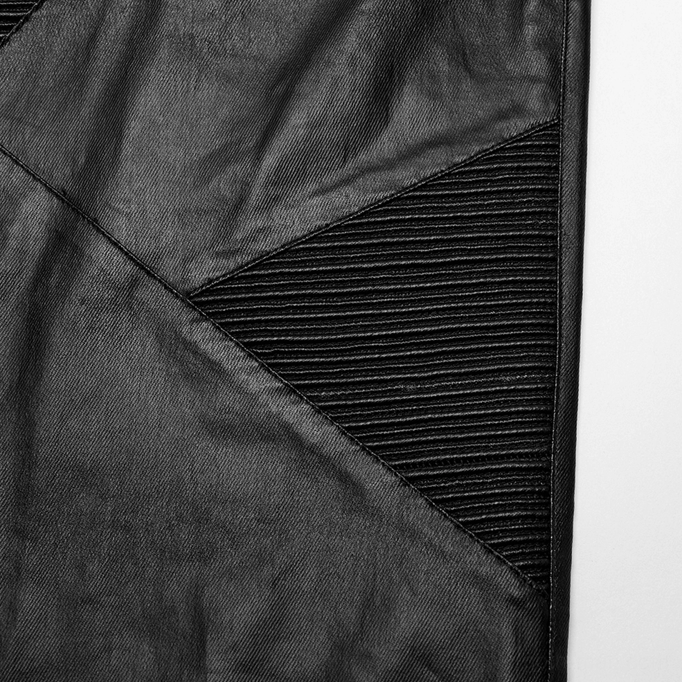 Full length side profile of drawstring gothic leather pants styled on male model showcasing proportions