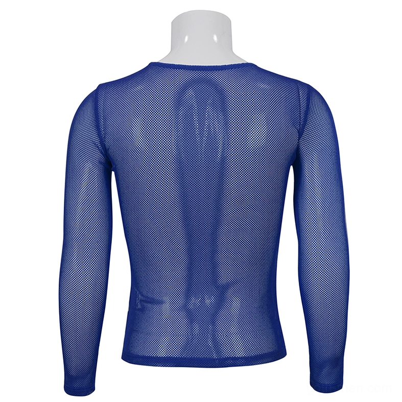 Men's electric blue mesh gothic top back panel sheer texture view