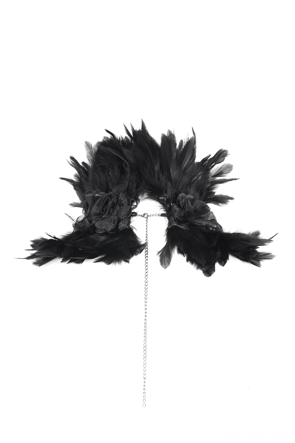 Feather neck collar with detachable metal chain, dual-side flower decoration flat lay