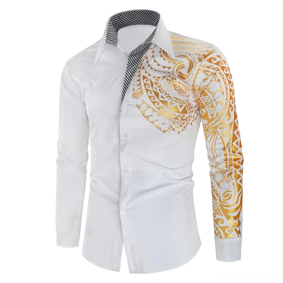 Gold tribal gothic shirt fabric detail texture pattern close-up men's