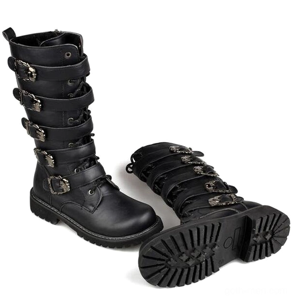 Black gothic combat boots bottom view showing aggressive tread pattern and rugged outsole construction