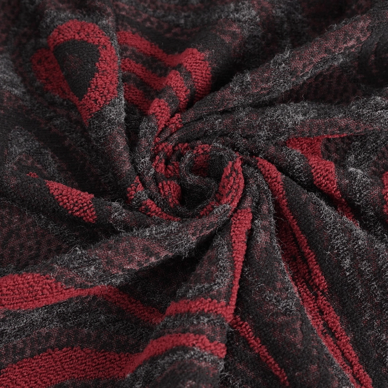 Overhead view of men's gothic hooded coat displaying full chain decoration pattern and back design layout