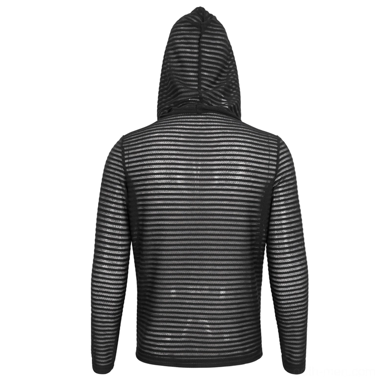 Gothic striped hoodie rear mannequin display showing plain back and fitted sleeve cuffs