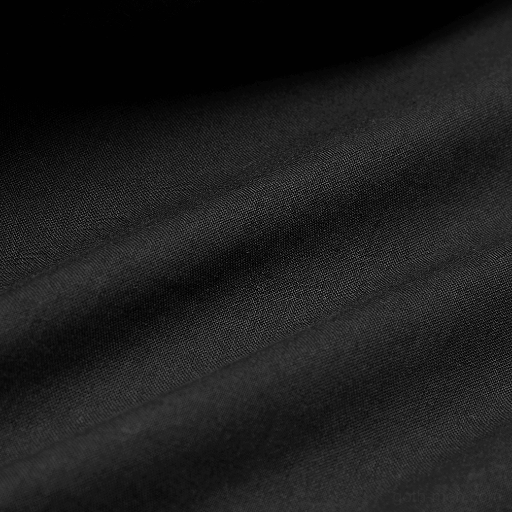 Victorian gothic black cotton shirt texture and button construction detail