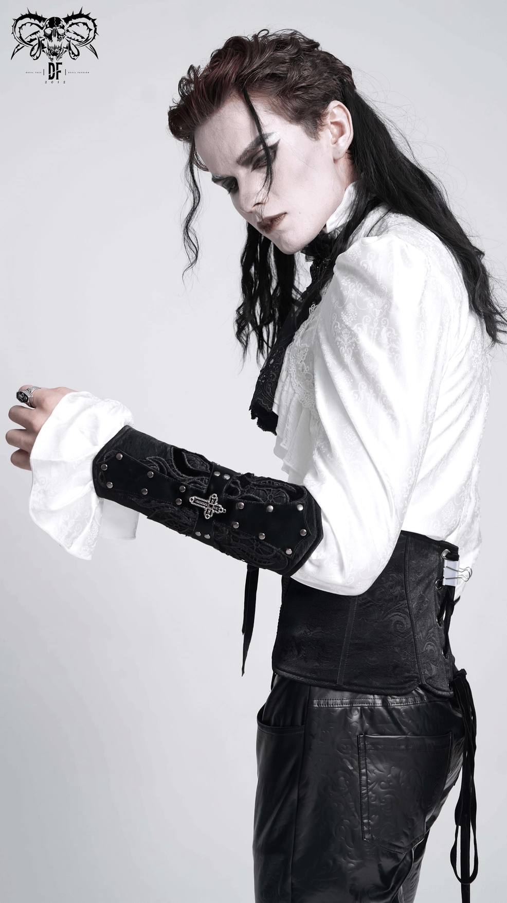 Gothic arm guard detail image showing corset-style lace-up construction and alternative fashion credentials