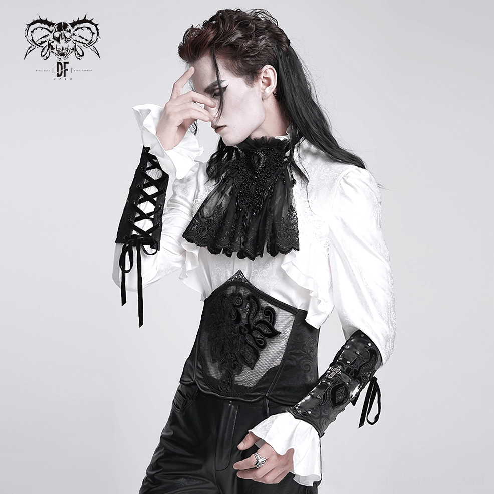 Gothic arm guard worn style image displaying adjustable lace-up closure and darkwave aesthetic integration