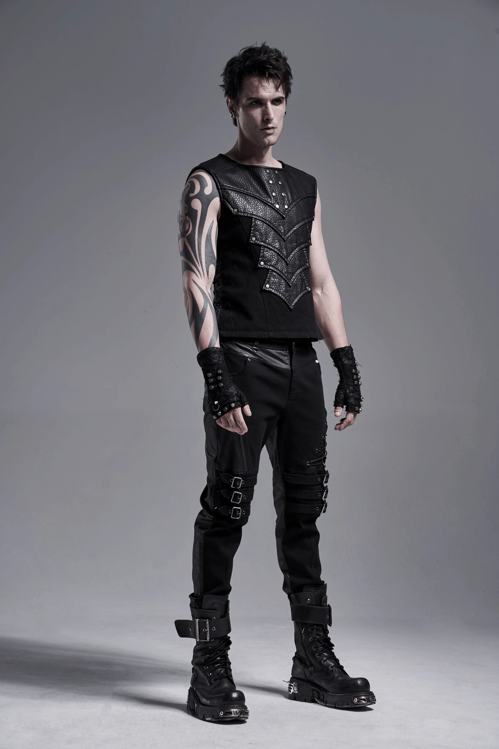 Gothic chest protector vest size comparison and fit guide on model