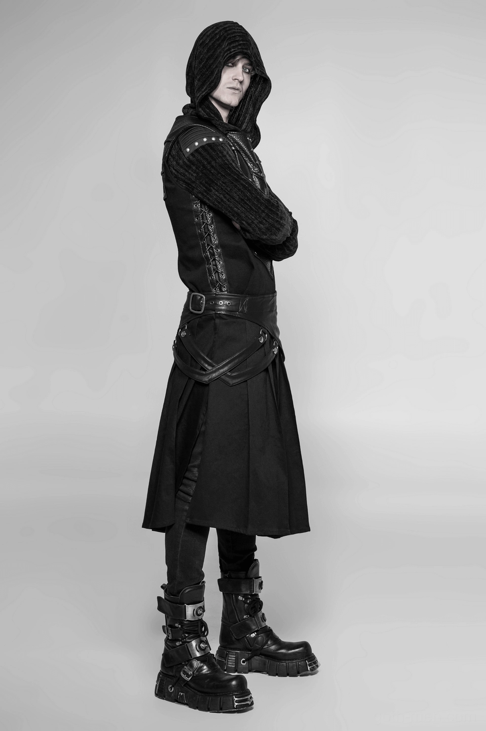 Black gothic chest protector vest showing overall silhouette and wearable armor aesthetic