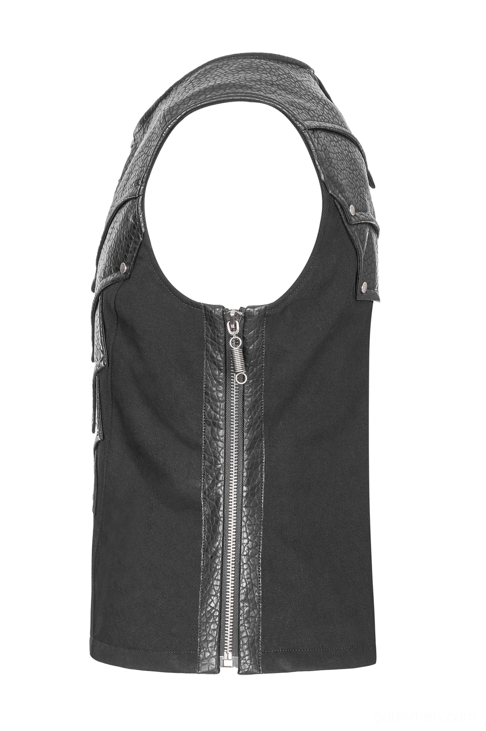 Gothic armor chest vest rear flat lay with center metal zipper and shoulder armor detail