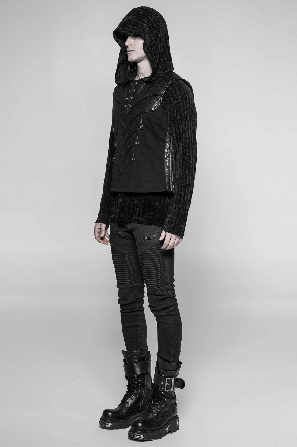 Alternative angle of gothic armor chest vest showing side lacing and structural design