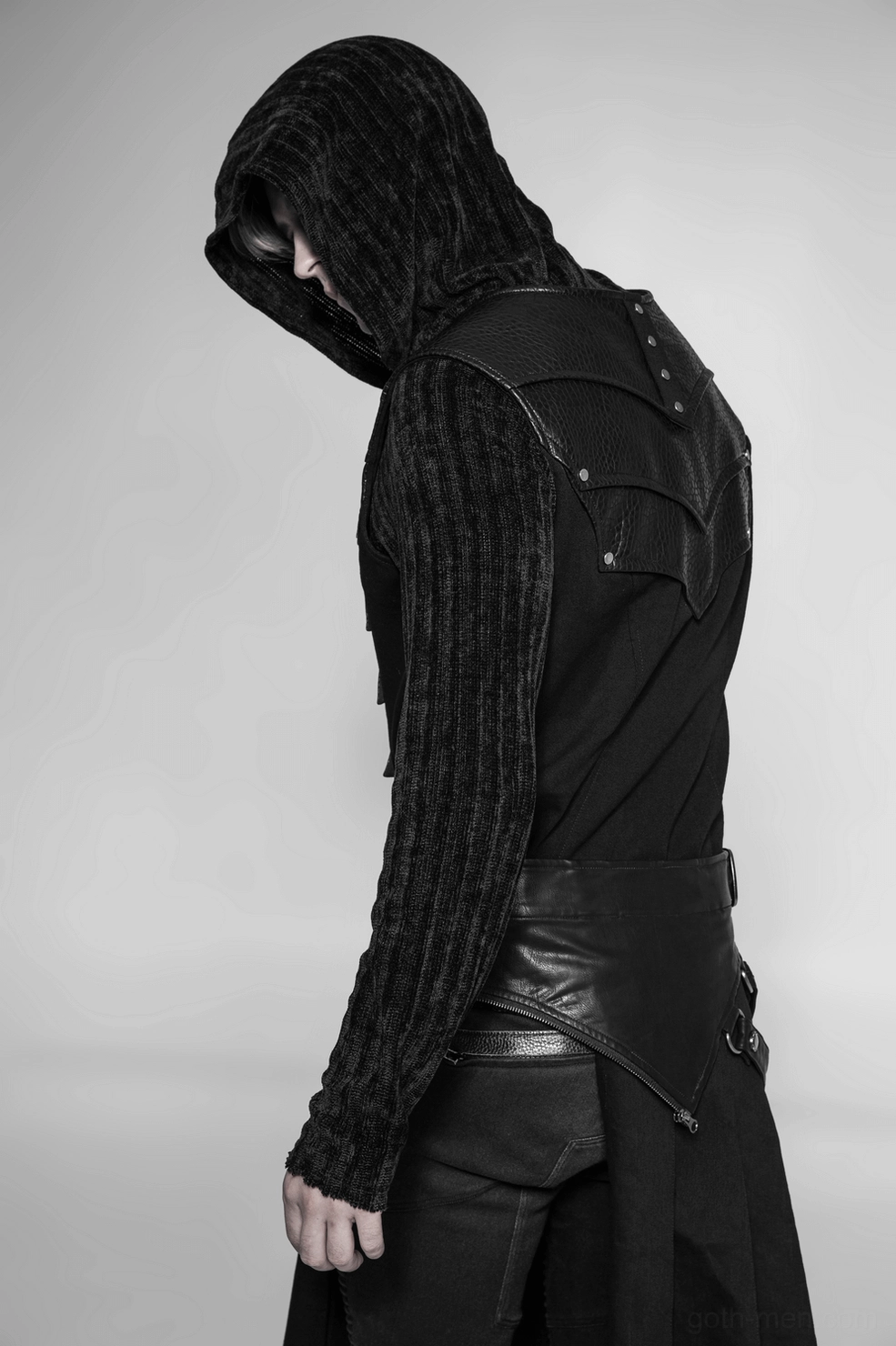Gothic armor chest vest styling with adjustable features and punk alternative fashion look