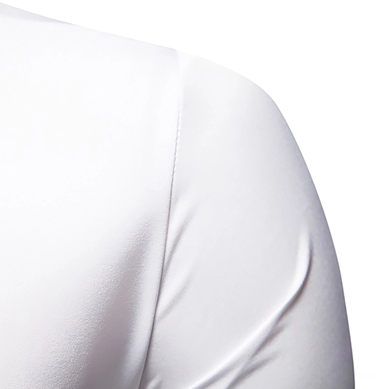 Gothic asymmetric shirt front pocket area and button detail close-up view