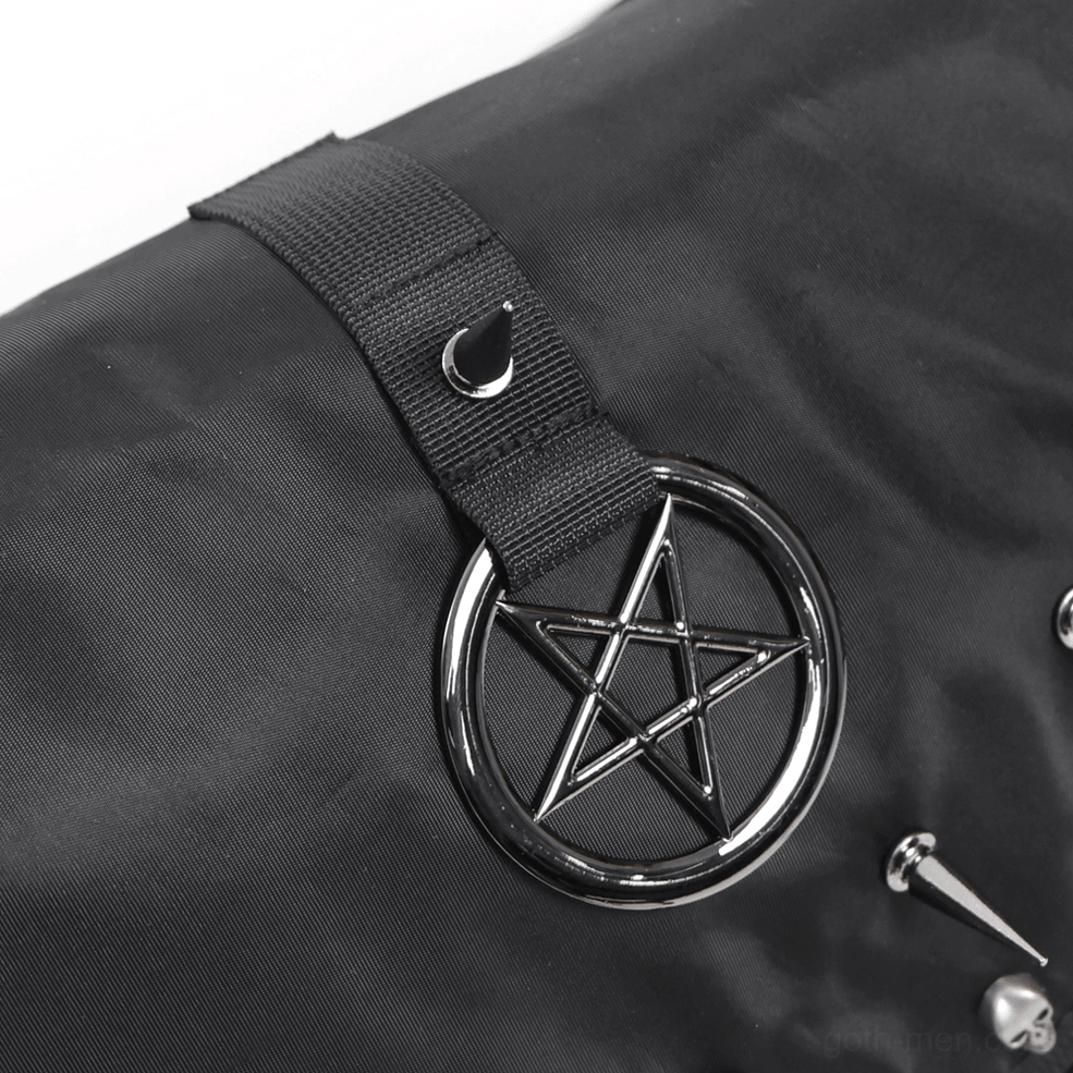 Top-down view of gothic bag structure showing interior depth and pentagram charm from above