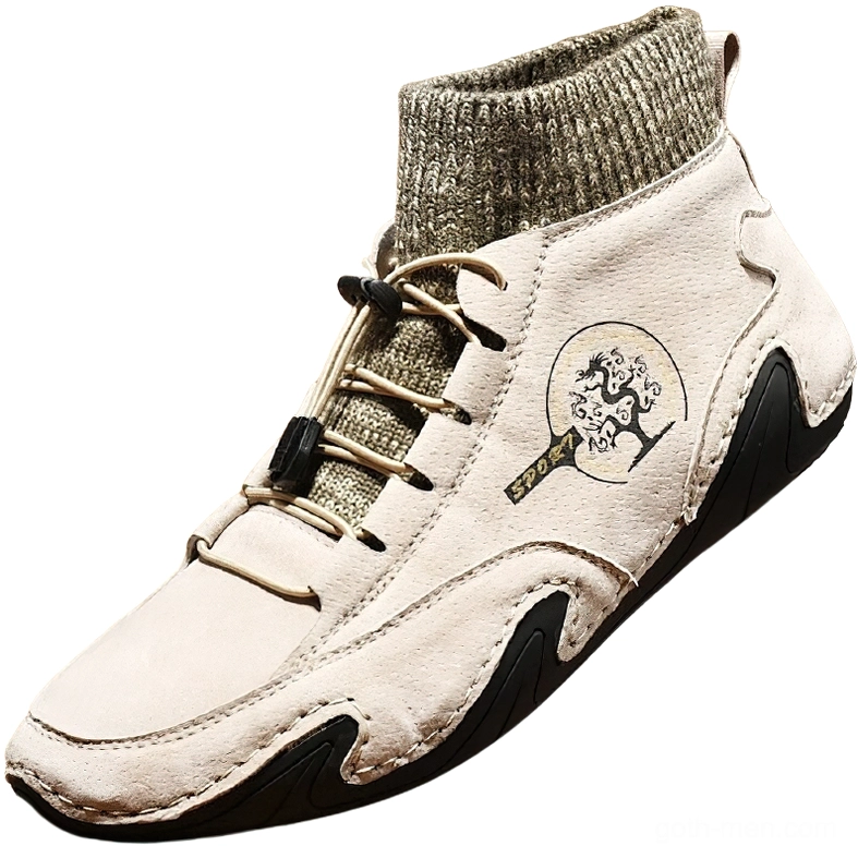 Beige gothic sneakers for men with tan laces and tree pattern logo - oblique side view detail