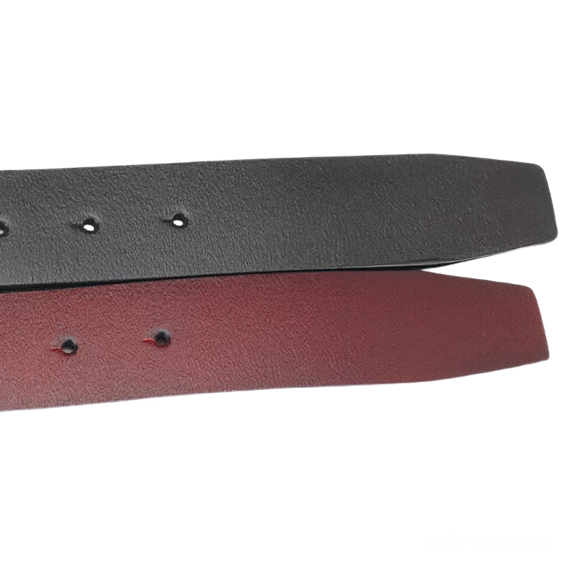 Black and wine red gothic belt with adjustment holes for sizing flat lay display