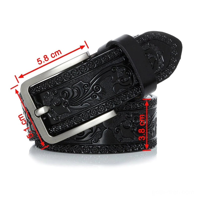 Wine red embossed gothic leather belt with intricate floral carving and silver hardware closeup