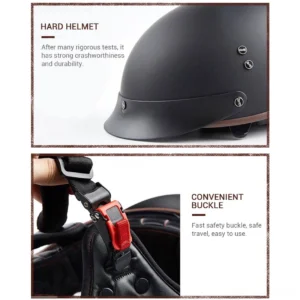 Durable ABS half-face helmet right side profile view, matte black gothic biker style protective gear