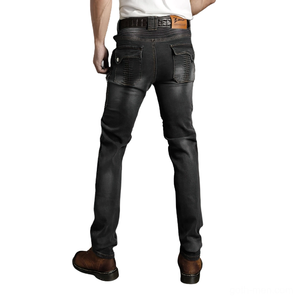 Black gothic biker protective jeans rear view back pockets motorcycle style