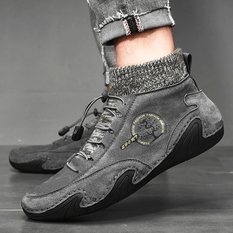 Black gothic suede mid-top sneakers - structural design and ankle support detail